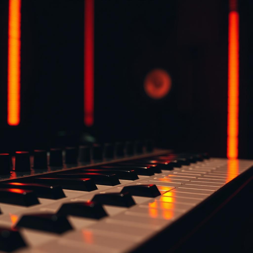 Synthesizer keys in a moody studio environment